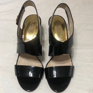 MICHAEL Michael Kors Black Patent Slingback Sandals with Gold Insole